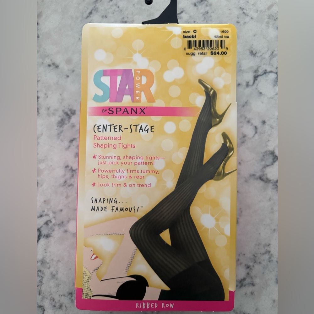 New Star Power by Spanx Tights Women's Ribbed  Patterned Shaping Black Size C Lg